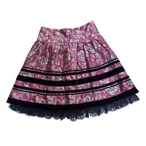 Nanette Lepore Skirt Black Velvet Purple Silver Floral Brocade Lace Whimsigoth 2